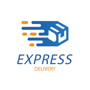 May include: A blue box with a white outline and a stylized letter "U" inside, with a yellow and orange speed line effect behind it. The text "EXPRESS DELIVERY" is below the box.