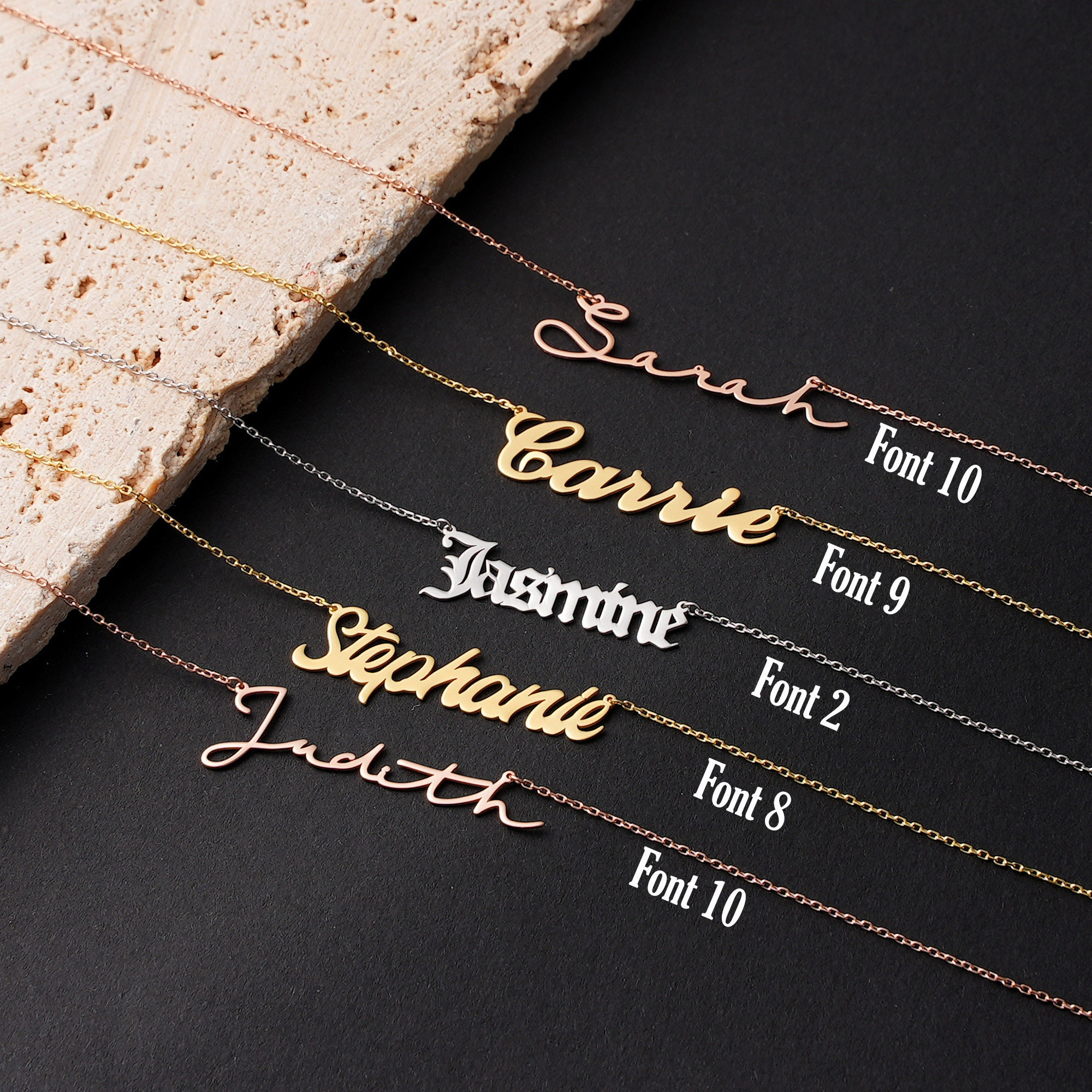 14k Solid Gold Name Halskette, Nameplated Schmuck, personalisierte Name Geschenk, Gold Name Anhänger, Benutzerdefinierte Handschrift Carrie Halskette Weihnachten
