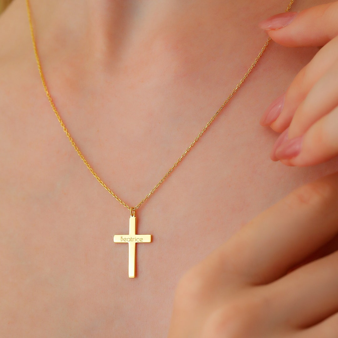 thumbnail image 2 of 14K Gold Plated Cubic Zirconia Cross Necklace - Handmade Pendant On 18" Chain 2 of 6