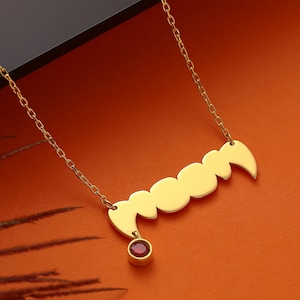 14K Solid Gold Vampire Teeth Necklace, Halloween Vampire Gift Dairies, Vampire Aesthetic Bloody Jewelry, Gothic Bite Necklace For Goth