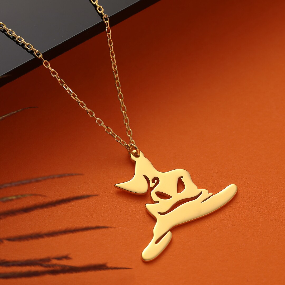 14K Solid Gold Witch Hat Necklace: Halloween Charm Pendant - Etsy