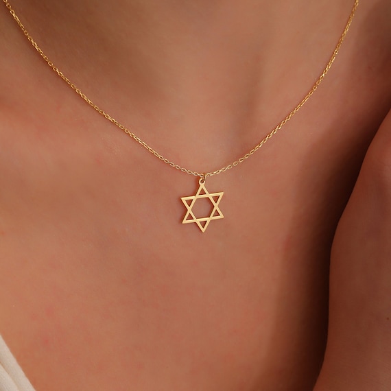 14K Solid Gold Star of David Necklace, Jewish Magen David Pendant