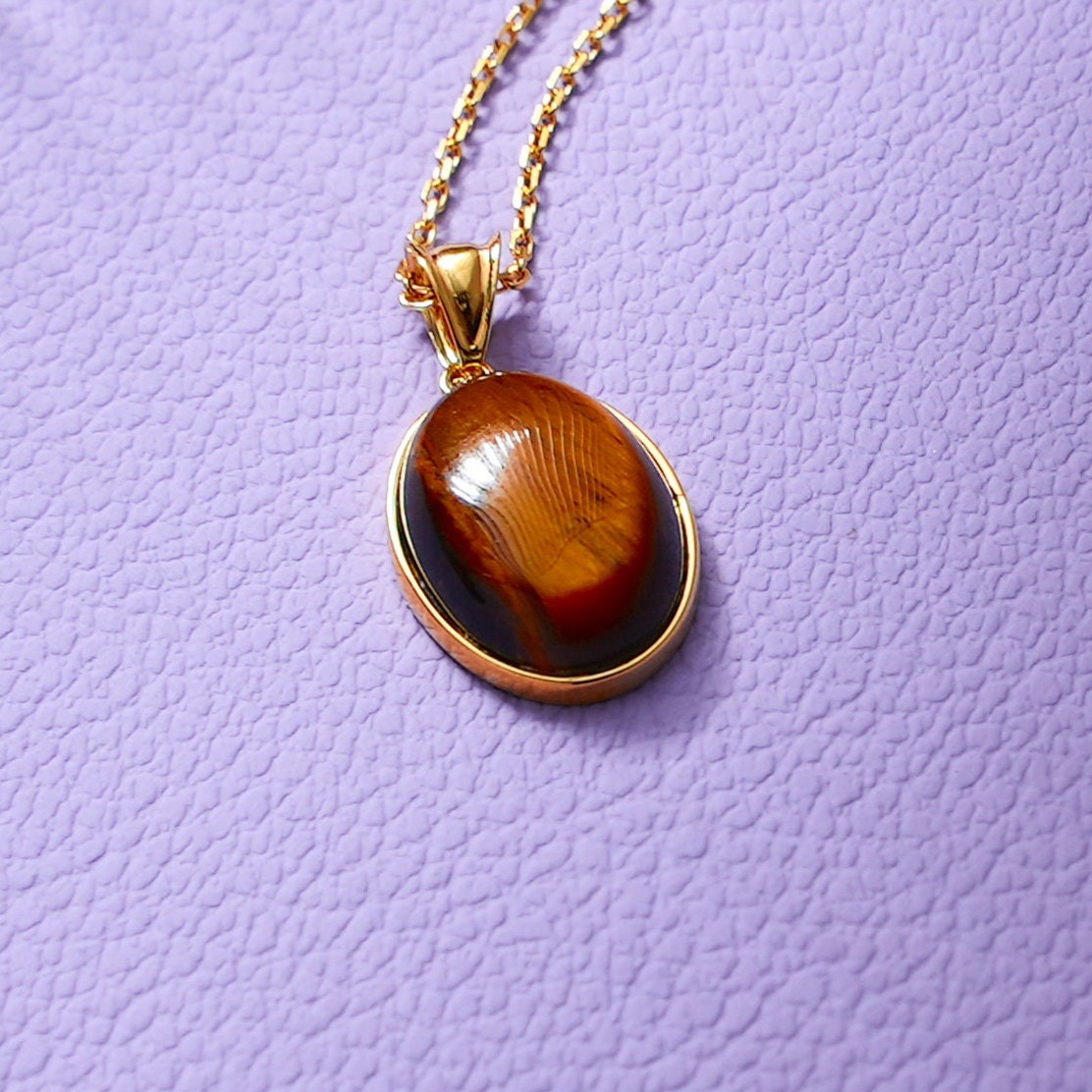 Collier Choker En Oeil De Tigre Naturel - Pierre D'Agate Sculptée Ange, Longueur 46-50 Cm