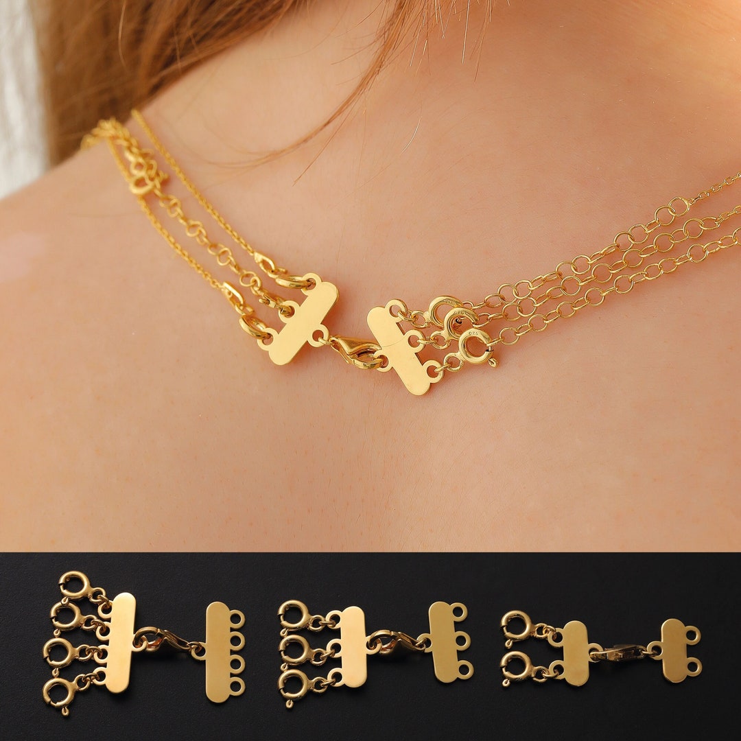 14k Solid Gold Necklace Detangler, Layering Necklace Clasp, Multiple