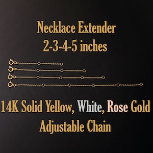 14K Solid Gold Necklace Extender, Bracelet Chain Extension, Adjustable 2, 3, 4, 5 inches Yellow, White, Rose Gold Jewelry Extender For Women