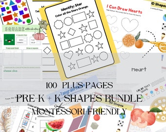 pre k 5 worksheets 100 Shapes Printable Worksheets for Toddler Preschool Pre-K Kindergarten | Flashcards | Coloring | Tracing | Instant PDF download