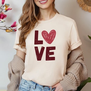 Valentine&#39;s Love Graphic T-Shirt - Romantic Heart Design Tee - Pink Soft Cotton Shirt - Gift for Her/Him