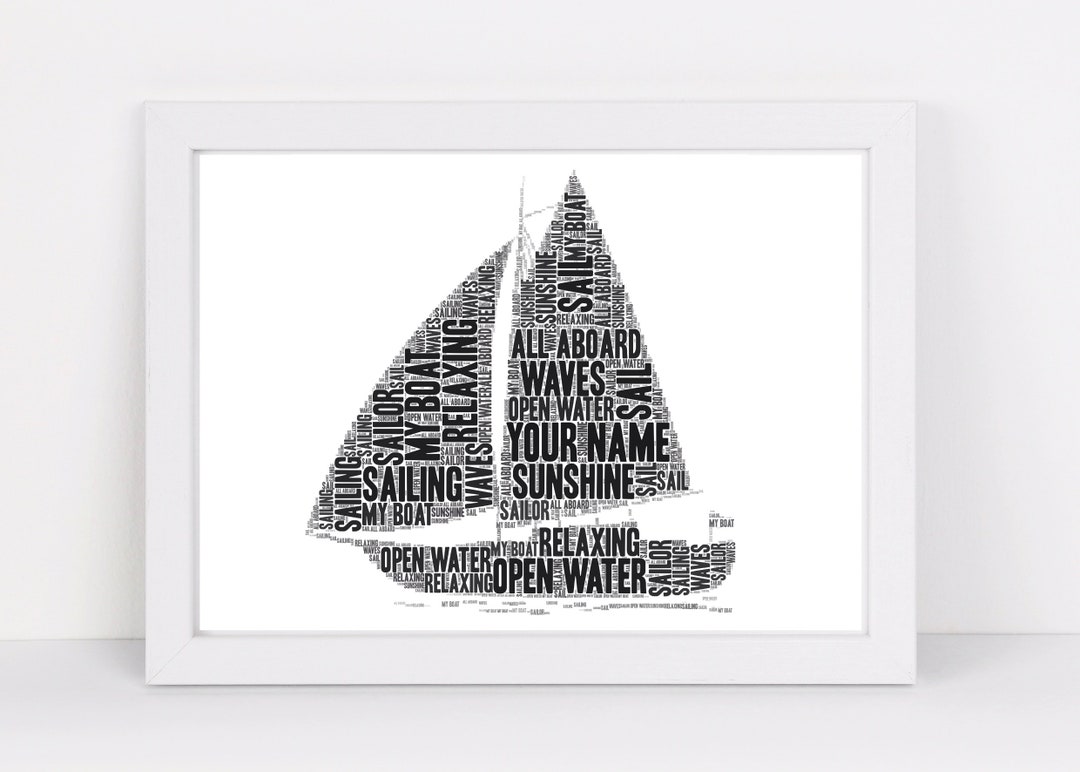 Personalised Sail Boat Print Sailing Word Wall Art Birthday Gift for