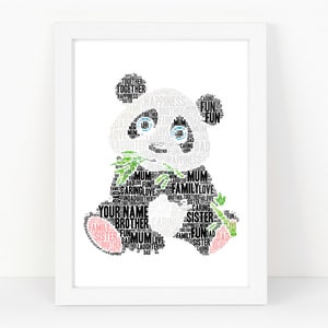 Personalised Panda Image, DIGITAL DOWNLOAD Word Wall Art Image, Panda Art Print, Animal Lover Gift Panda Gift For Boy, Gift For Girl