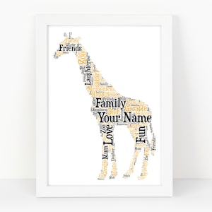 Personalised Giraffe Gifts Word Art Wall Print - Safari Gifts Wall Decor Custom Word Art Gift, Birthday for Him, Her, Son, Daughter