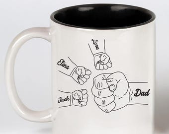 Personalized Dad Coffee Mug, Dad Mug With Kids Names, Fathers Day Gift From Kids,Dad And Kids Hands Cup,Gift for Dad from Kids,Dad fist bump