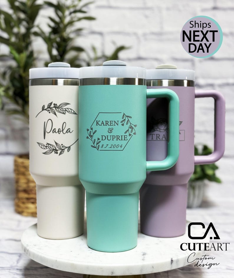 Custom Logo 40oz Tumbler With Handle, Personalized 40oz Tumbler with Handle & Straw, Custom Cup with logo, Custom Logo Tumbler image 1