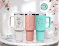 Personalized Birth Flower 40oz Tumbler with Handle and Straw, Bridesmaid Tumblers, Custom 40oz Tumbler, Birthday Gift, Mother&#39;s Day Gift
