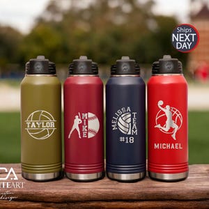 Personalized Laser Engraved Water Bottle With Custom Image Logo Text, 20oz 32oz 40oz Stainless Steel Insulated Name Water Bottle With Straw