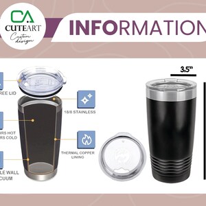 May include: A black stainless steel tumbler with a double wall vacuum and thermal copper lining. The tumbler is 7 inches tall and 3.5 inches wide. It has a BPA free lid and is made of 18/8 stainless steel.