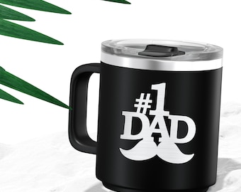 Custom Laser Engraved 15oz Coffee Mug, Personalized Coffee Mug for Dad, Father's Day Gift, Christmas Gift for Daddy, Travel Mug for Dad