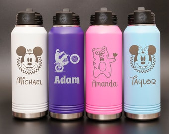 Personalized Laser Engraved Water Bottle With Custom Image Logo Text, 20oz 32oz 40oz Stainless Steel Insulated Name Water Bottle With Straw