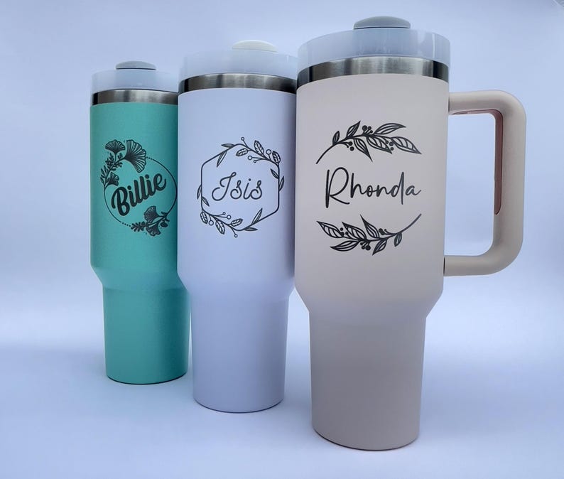 Custom Logo 40oz Tumbler With Handle, Personalized 40oz Tumbler with Handle & Straw, Custom Cup with logo, Custom Logo Tumbler image 2