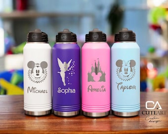 Personalized Disney Water Bottle, Custom Disney water Bottle, Family Disney Trip, Kids Water Bottle, Family Birthday Squad, Christmas Gift