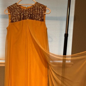 Vintage 1960s Gold Sequin Party Dress Holiday New Years Eve Dress