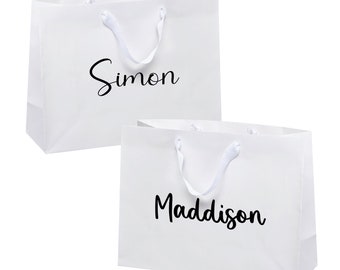 25 White Custom Logo Boutique Paper Bags, Kraft Paper Bag, Shopping Bags with Handle, Wedding Bridal Gift Bag, Retail Bag, Party Gift Bag