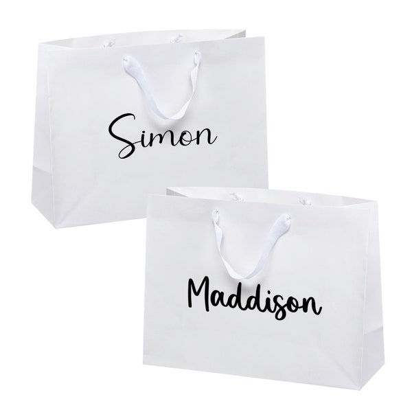 25 White Custom Logo Boutique Paper Bags, Kraft Paper Bag, Shopping Bags with Handle, Wedding Bridal Gift Bag, Retail Bag, Party Gift Bag