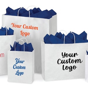 25 Custom Logo Boutique Paper Bags, Kraft Paper Bag, Shopping Bags with Handle, Clothes Merchandise Bag, Boutique Retail Bag, Party Gift Bag
