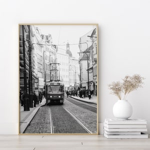 Black and White Prague, Trolley, Train, Praha, Travel Photo, Photo Print, Europe, Wall Art, Home Decor