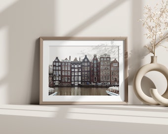 Amsterdam Canal Houses, Netherlands Photo Print, European Wall Art, Travel Photography, Neutral, Home Decor, Urban Architecture