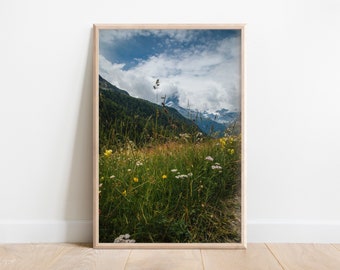 Printable, Blue Skies & Mountain Flowers, Zermatt, Switzerland, Digital Download, Europe, Wall Art, Nature, Home Decor