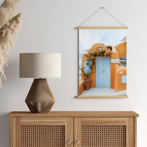 Colorful Entryway with Flowers, Greece, Greek Island, Santorini, Photo Print, Architecture, Europe, Wall Art, Home Decor