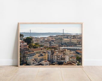 Printable, Lisbon Skyline, Ponte 25 de Abril, Portugal, Digital Download, Europe, Wall Art, Home Decor