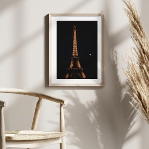 Eiffel Tower by moonlight, Paris France, Travel Photography, Photo Print, Night Photo, European Wall Art