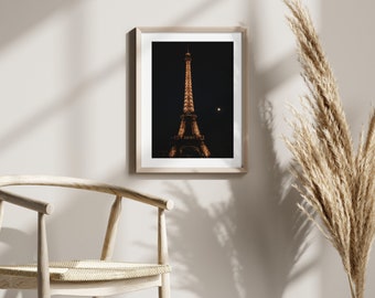 Eiffel Tower by moonlight, Paris France, Travel Photography, Photo Print, Night Photo, European Wall Art