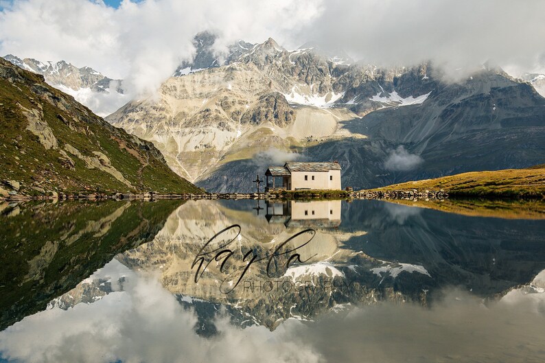 Printable, Chapel With Reflection Below the Matterhorn, Zermatt ...