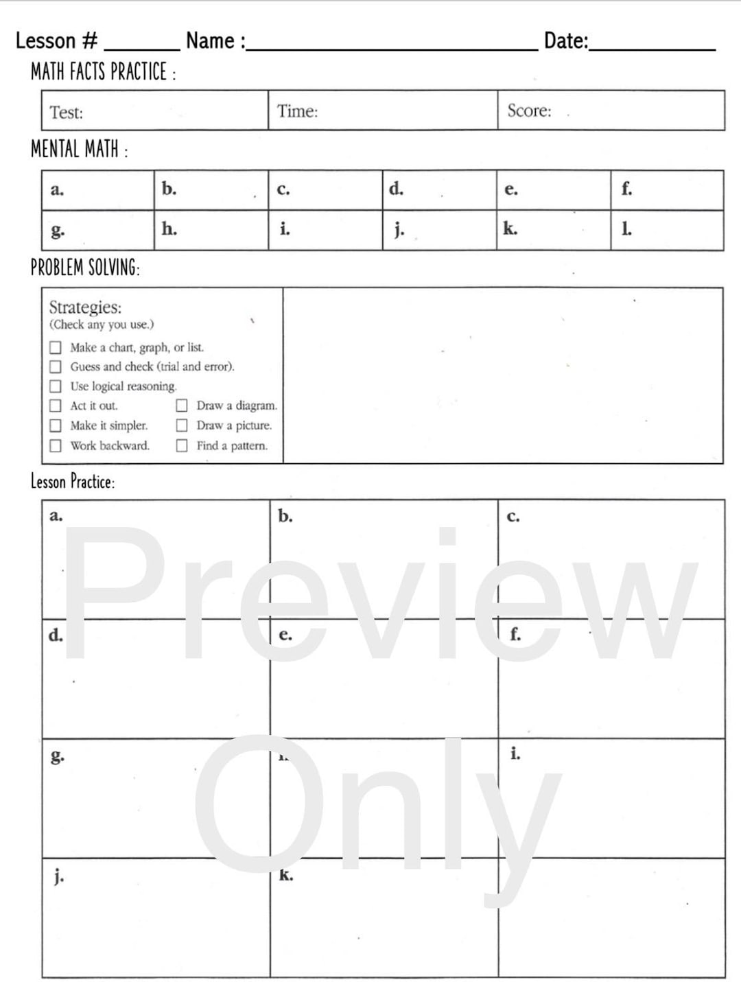 Daily math worksheet (saxon textbook) - etsy