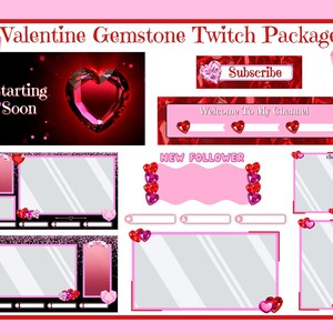 Valentine&#39;s Twitch Overlay Package, Stream Overlay, Twitch Alerts Animated, Twitch Panels, Twitch Chat Box, Twitch Banner, Twitch Emotes,