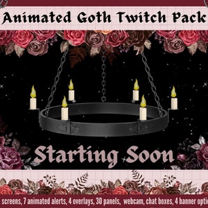 Animiertes Goth Twitch Overlay Paket, Twitch Panels, Twitch Alarme, Twitch Chat Box Webcam, Gothic Stream Overlay, Twitch Banner, Hintergrund