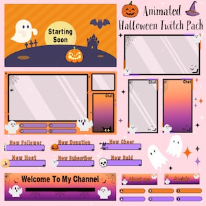 Halloween Twitch Overlay Package-Ghost Twitch Halloween Overlay Twitch Panels-Animated Alerts-Spooky Twitch Theme-Chat Banner Starting Soon