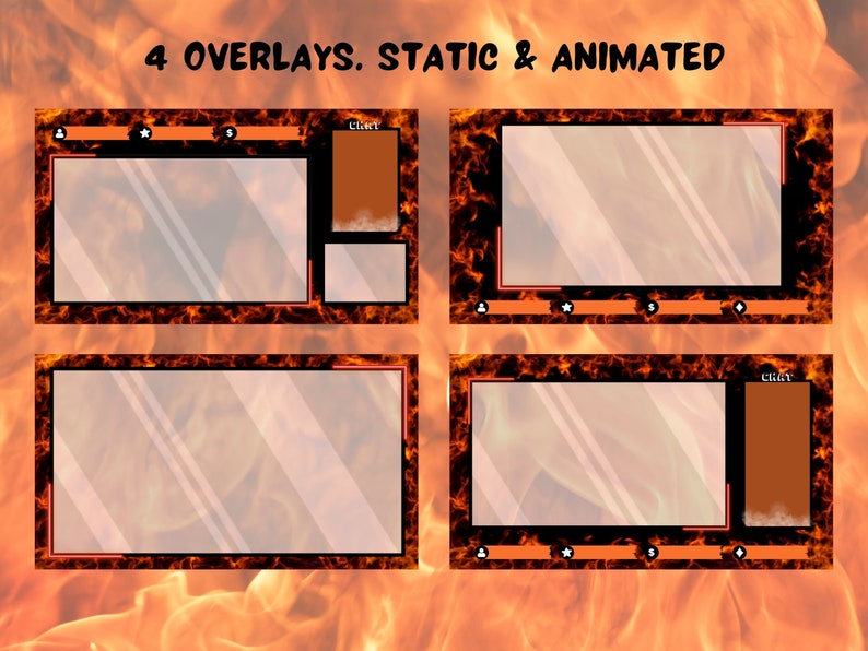 Flame Twitch Overlay Package, Twitch Alerts Animated, Twitch Chat Box