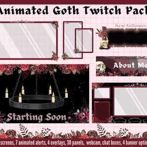 Animiertes Goth Twitch Overlay Paket, Twitch Panels, Twitch Alarme, Twitch Chat Box Webcam, Goth Stream Overlay, Twitch Banner, Hintergrund