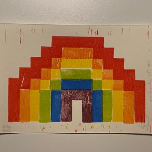 Xilogravura ecológica NFT #10 Rainbow Rainbow Card Postal Lino