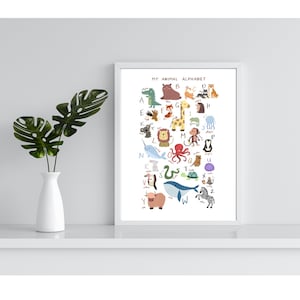 Alphabet Poster, Animal Poster, Educational Wall Art, Rainbow Classroom Decor, Playroom Decor, Printable Poster, Digital Download