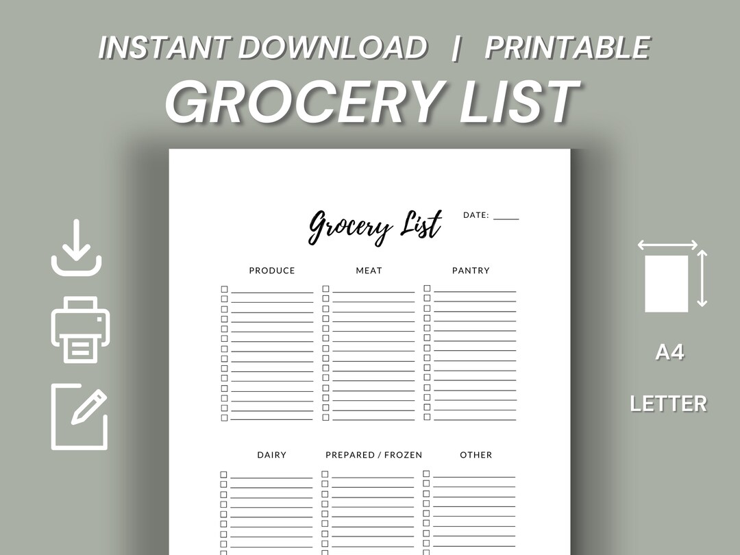 Printable Grocery List Printable Grocery List Minimalist - Etsy
