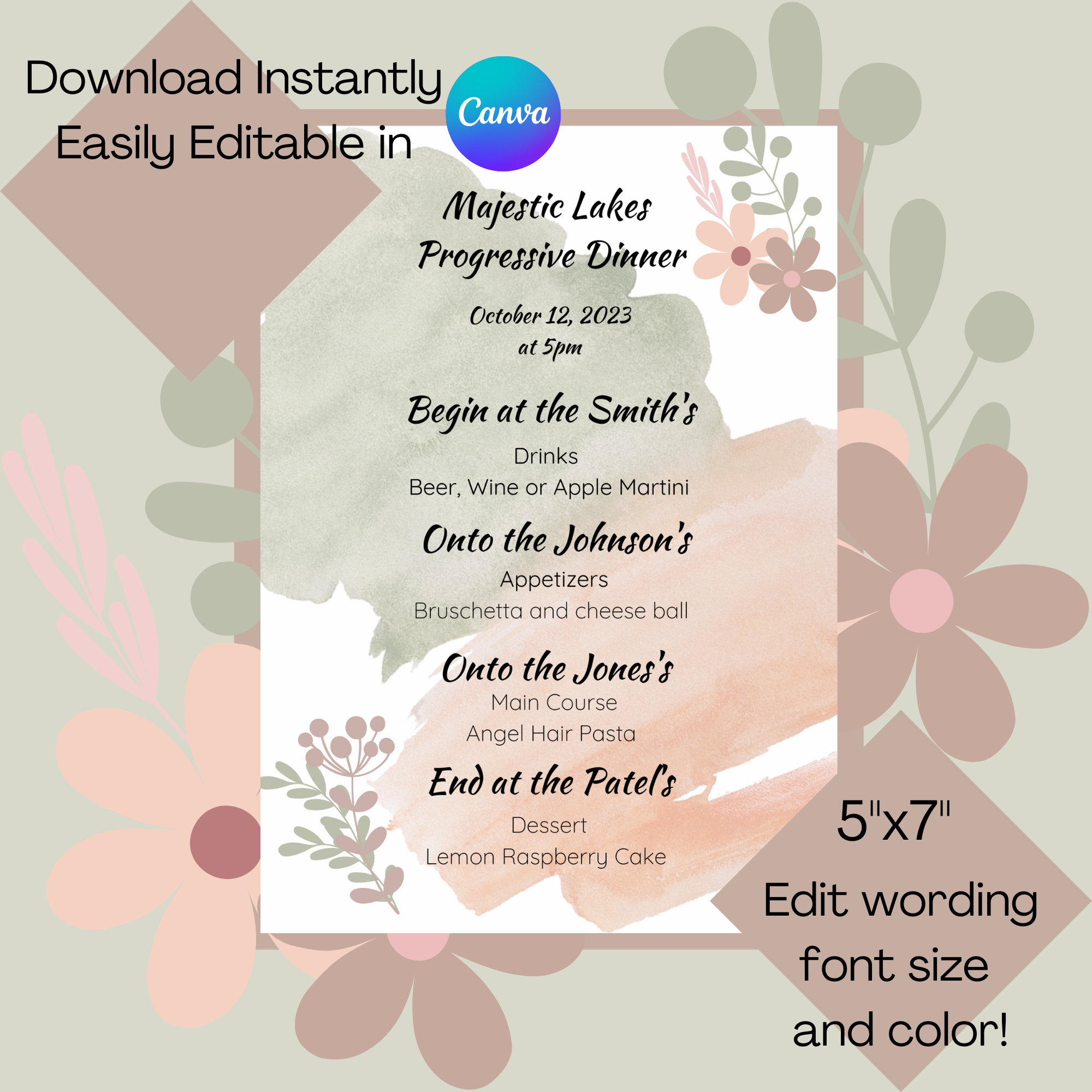 Progressive Dinner Menu invitation Etsy progressive-dinner-menu-invitation-etsy