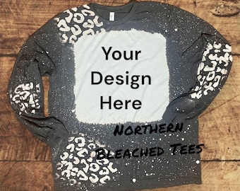 Cheetah Long Sleeve Shirts, Bleach Blank Long Sleeve Shirts, Leopard Bleached Longsleeve Shirts, Stenciled Shirts, Ready to Press, Wholesale