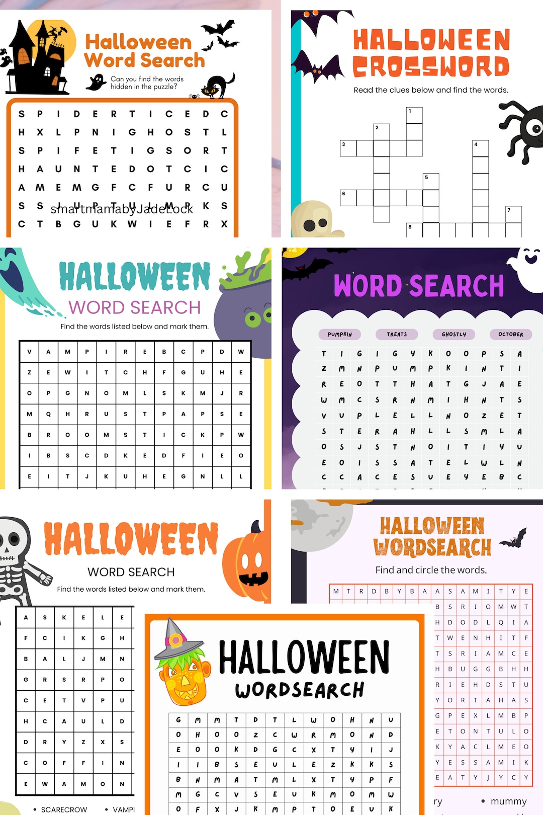 Halloween Printable Word Search, Puzzle and Crossword With Answer Key