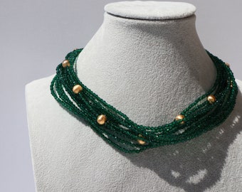 French style retro multi-layered green crystal choker necklace exquisite unique design necklace handmade