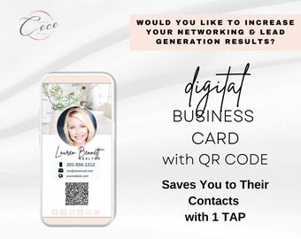 Digital Business Card with QR Code, Pink Digital Business Card for Realtors, Real Estate Marketing, Digital Business Card, vCard