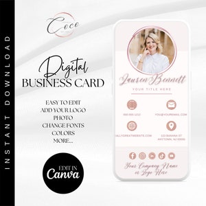 Digital Business Card Template, Editable Business Card Template, Realtor Digital Business Card, Instant Download, Pink Digital Business Card